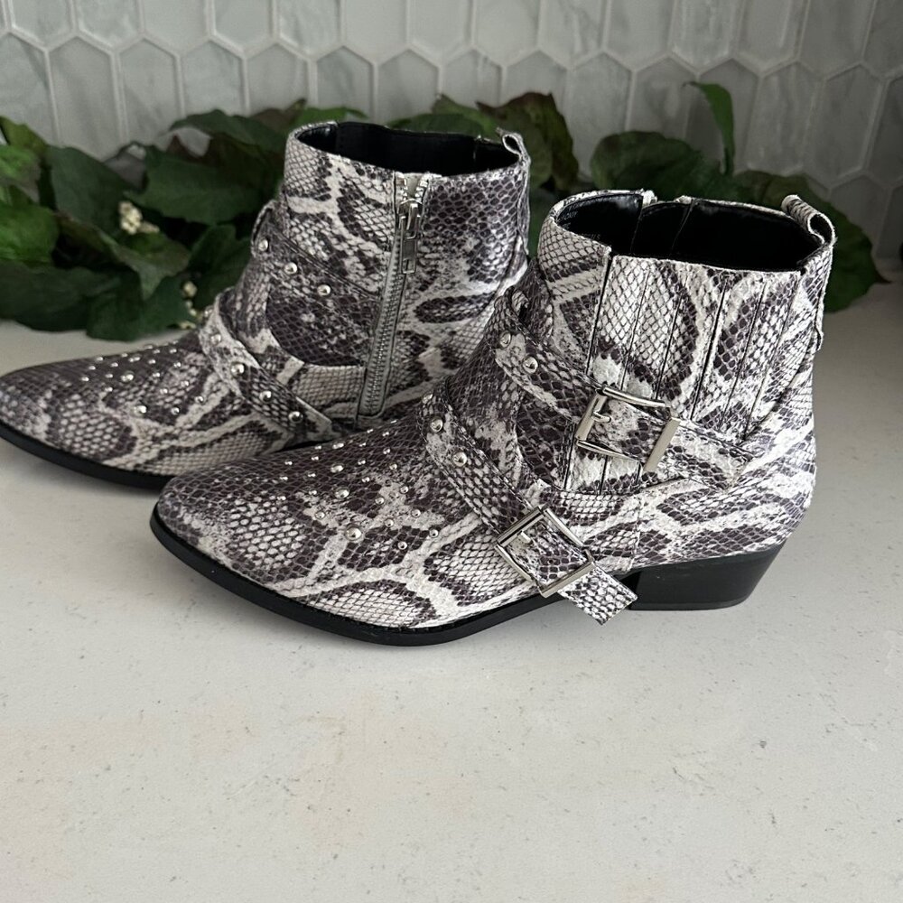 Snake Print Ankle Boots With Studded Straps & Buckles By Jane And The Shoe